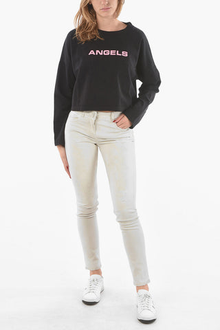 Crew Neck ANGELS Brushed Cotton Blend Crop Sweatshirt