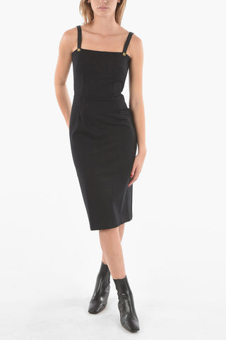 Bodycon Squared-neck Midi Dress with Gold-toned Logo Detail