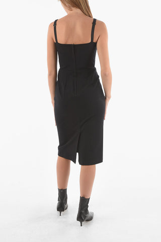 Bodycon Squared-neck Midi Dress with Gold-toned Logo Detail