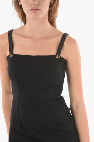 Bodycon Squared-neck Midi Dress with Gold-toned Logo Detail