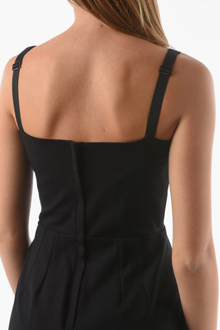 Bodycon Squared-neck Midi Dress with Gold-toned Logo Detail