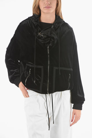 Velour Zip-up Hoodie with Contrasting Trims