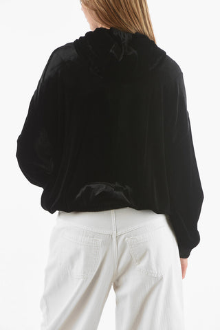 Velour Zip-up Hoodie with Contrasting Trims