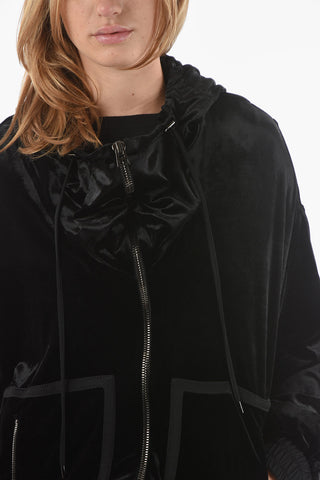 Velour Zip-up Hoodie with Contrasting Trims