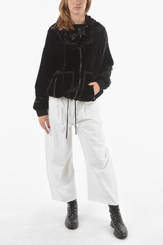 Velour Zip-up Hoodie with Contrasting Trims