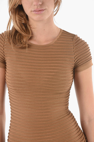 Vestito Midi Svasato a Costine Orizzontali