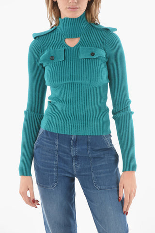 Ribbed Velour UNIFORM Mock-neck Sweater with Cut-out Detail