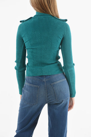 Ribbed Velour UNIFORM Mock-neck Sweater with Cut-out Detail