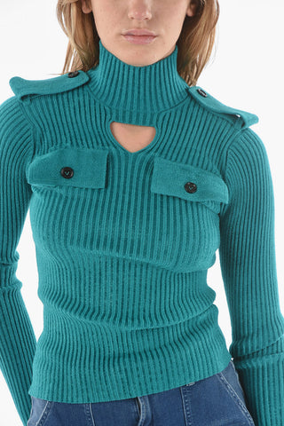 Ribbed Velour UNIFORM Mock-neck Sweater with Cut-out Detail