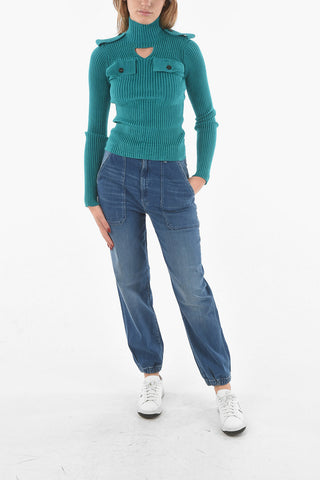 Ribbed Velour UNIFORM Mock-neck Sweater with Cut-out Detail
