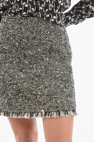 Tweed Wool-blend Miniskirt with Fringed Hem