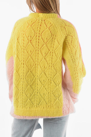 Aran Wool Crewneck Sweater in Color-block Motif