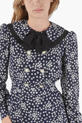 Long Sleeved Floral Print Dress With Jewel Buttons