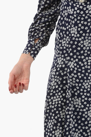 Long Sleeved Floral Print Dress With Jewel Buttons