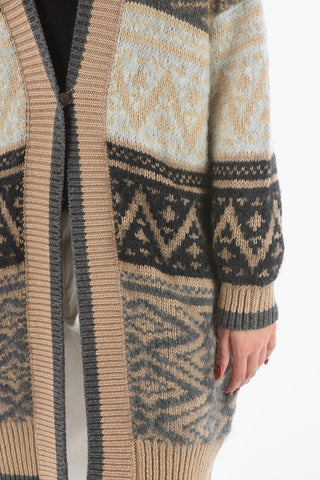 Cashmere Blend Maxi Cardigan with Ribbed Trims