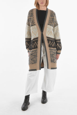 Cashmere Blend Maxi Cardigan with Ribbed Trims