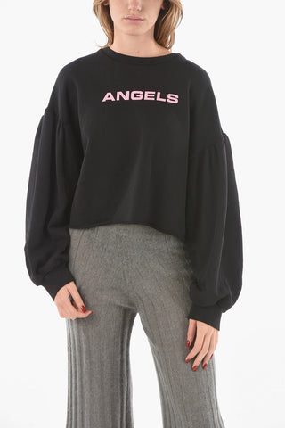 Felpa Girocollo Crop ANGELS con Maniche a Sbuffo