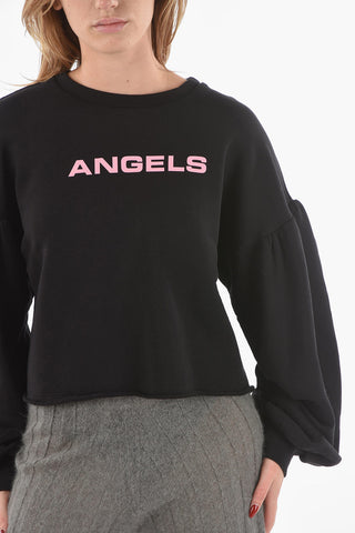 Felpa Girocollo Crop ANGELS con Maniche a Sbuffo