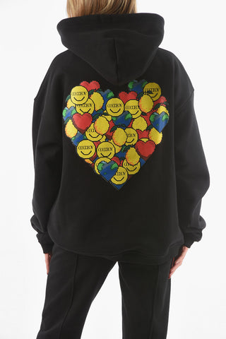 Brushed Cotton Oversized Hooded Sweatshirt with Graphic Heart Print