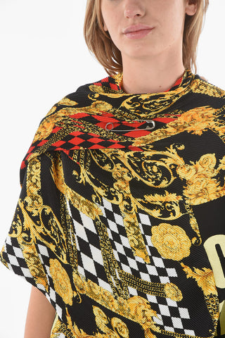 JUNYA WATANABE Pleated Destructured T-shirt with Punk Baroque VERSACE Print