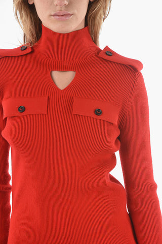 Vestito Attillato UNIFORM in Misto Lana a Costine con Dettaglio Cut-out