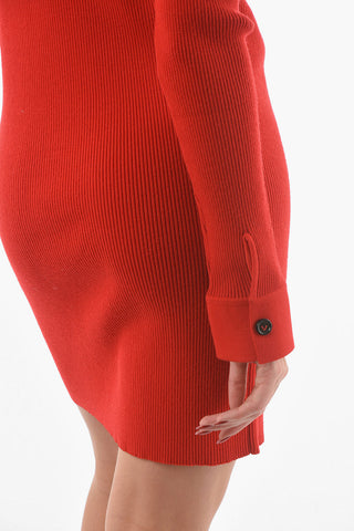 Vestito Attillato UNIFORM in Misto Lana a Costine con Dettaglio Cut-out