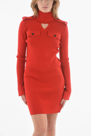 Ribbed Wool-blend UNIFORM Bodycon Dress with Cut-out Detail