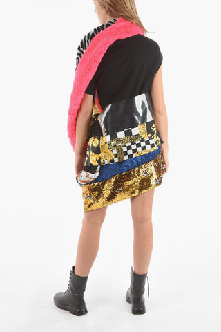 JUNYA WATANABE Destructured T-shirt Dress in VERSACE Patchwork with Sequined Detailing