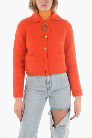 Fuzzy Knit HAILEY Cropped Cardigan with Jewel Buttons