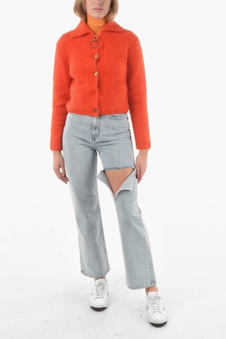 Fuzzy Knit HAILEY Cropped Cardigan with Jewel Buttons