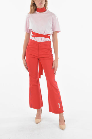 Tech Fabric Flared Pants with Contrasting Bicolor Trimmings