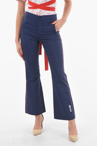 Pantaloni Flare in Tessuto Tech Rifiniture Bicolore a Contrasto