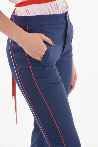Pantaloni Flare in Tessuto Tech Rifiniture Bicolore a Contrasto