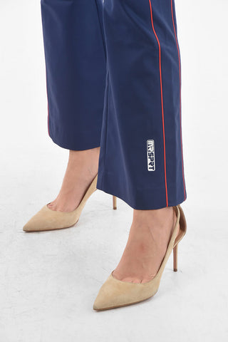 Pantaloni Flare in Tessuto Tech Rifiniture Bicolore a Contrasto