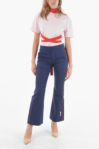Pantaloni Flare in Tessuto Tech Rifiniture Bicolore a Contrasto