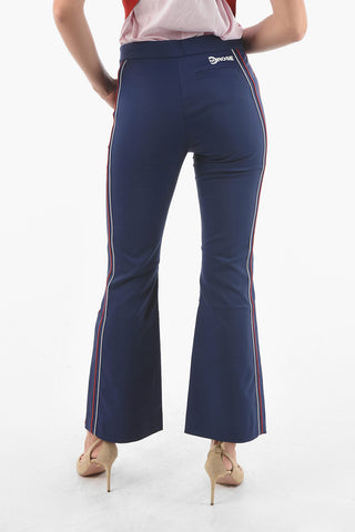 Pantaloni Flare in Tessuto Tech Rifiniture Bicolore a Contrasto
