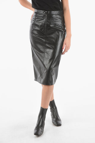 MM10 Front Split Buttoned Leather Skirt