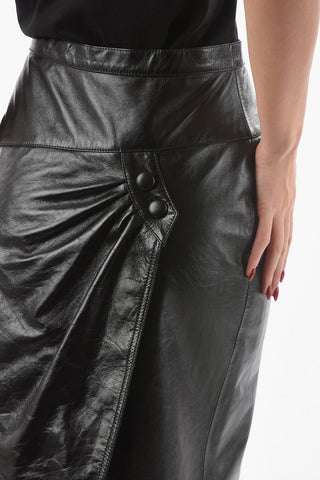 MM10 Front Split Buttoned Leather Skirt