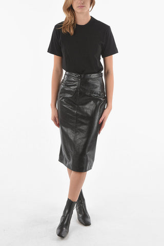 MM10 Front Split Buttoned Leather Skirt