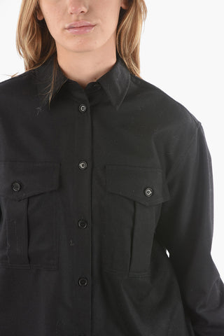 Camicia Sahariana in Misto Lana con Collo Francese