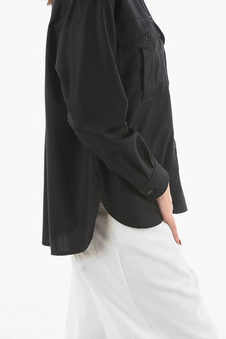 Camicia Sahariana in Misto Lana con Collo Francese