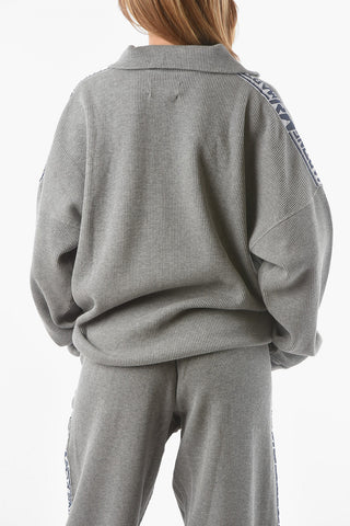 Ribbed Velour Half-zip Sweatshirt with Contrasting Logoed Bands