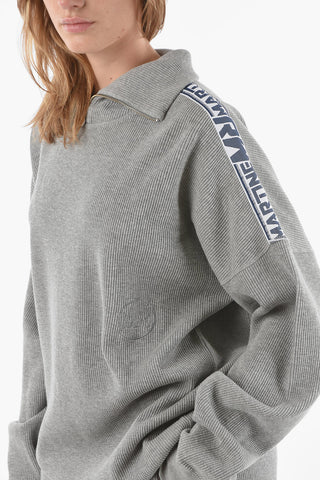 Ribbed Velour Half-zip Sweatshirt with Contrasting Logoed Bands