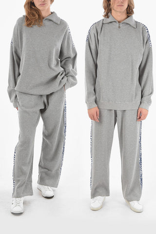 Ribbed Velour Half-zip Sweatshirt with Contrasting Logoed Bands