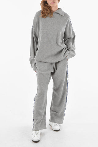 Ribbed Velour Half-zip Sweatshirt with Contrasting Logoed Bands