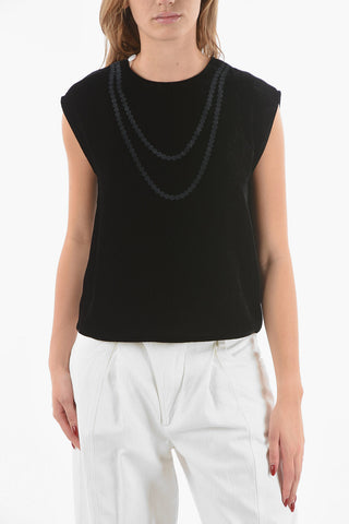 MM6 Printed Sleeveless Velvet Top