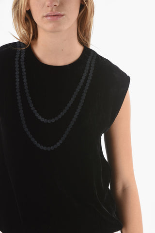 MM6 Printed Sleeveless Velvet Top
