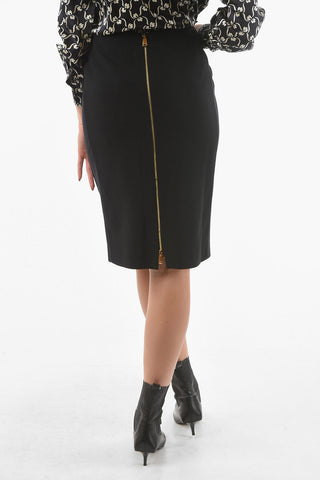 Viscose-blend CADY Midi Skirt with Back-zip