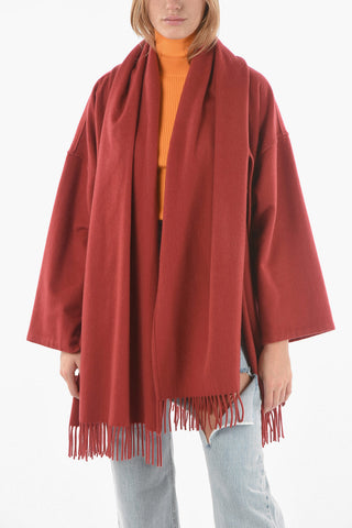 Fringed Bottom One-shoulder Cashmere Overcoat