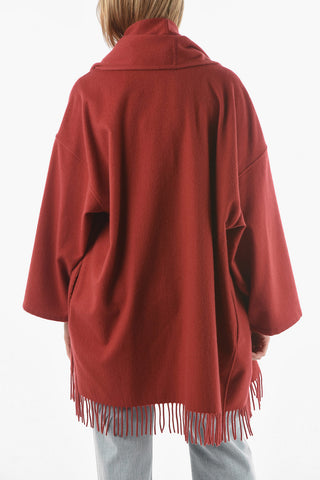 Fringed Bottom One-shoulder Cashmere Overcoat